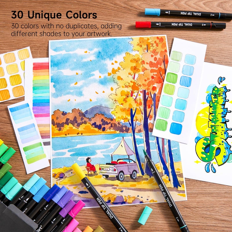 Shuttle Art Dual Tip Brush Marker Pens, 30 Colors Dual Tip Calligraphy Pens Fine and Brush Tip Markers Set, Water-based Ink Perfect for Kids Adult Artist Calligraphy Journal Doodling Writing - Image 5
